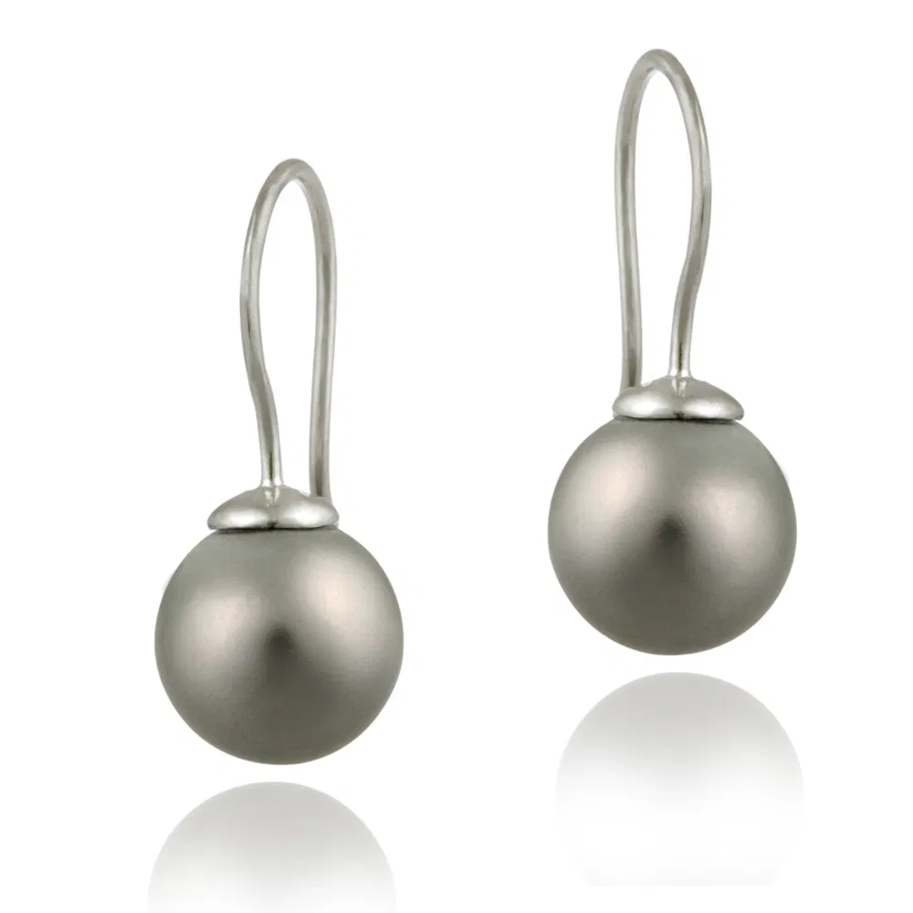 Sterling Silver 10mm Gray Shell Pearl Drop Earrings - Grocery