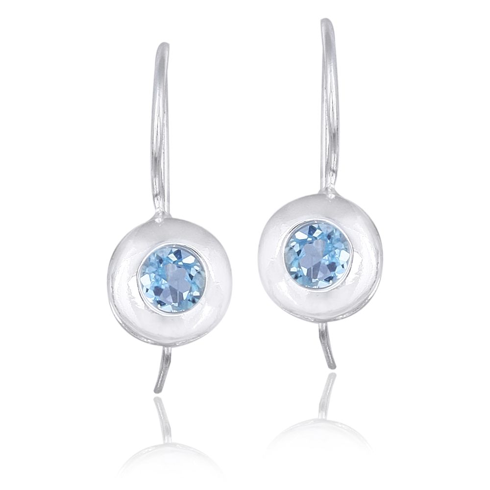 Sterling Silver Blue Topaz Round Drop Earrings - Grocery