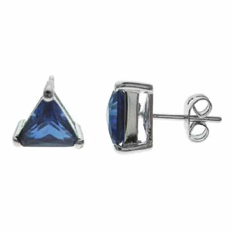 Sterling Silver Blue CZ Triangle Stud Earrings - Grocery