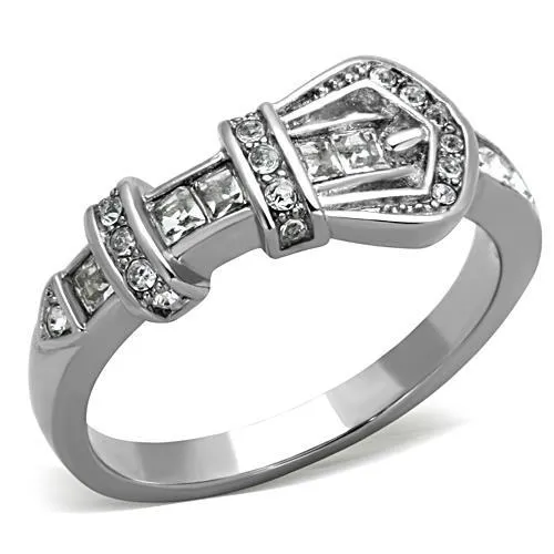 TK1334 - High polished (no plating) Stainless Steel Ring with Top Grade Crystal in Clear - Grocery