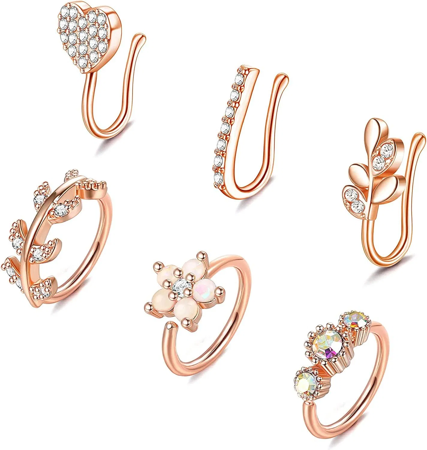 6Pcs Fake Nose Rings Hoop Stainless Steel Faux Nose Jewelry Clip On Nose Ring Non Piercing Fake Nose Ring for Women Men - Grocery