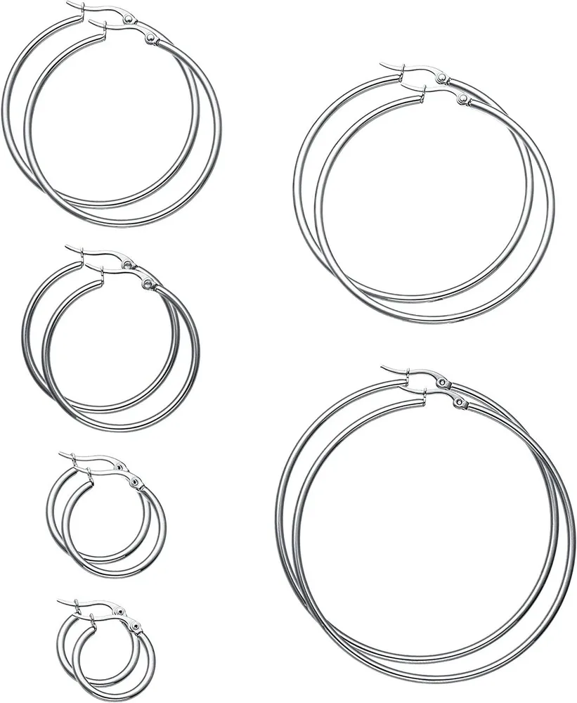 6 Pairs Stainless Hoop Earrings for Men Women Earrings Set 15-60mm - Grocery