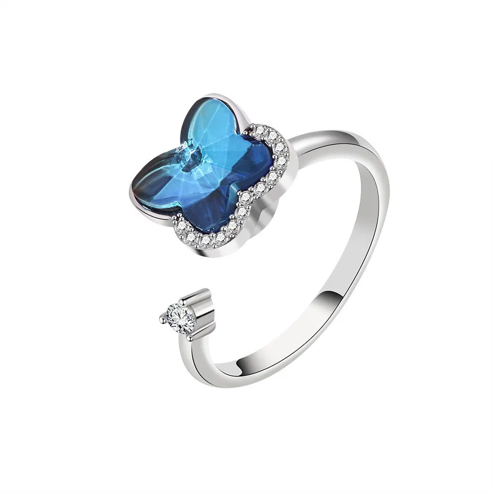 Rotatable Anxiety Pressure Butterfly Sterling Silver Ring - Grocery