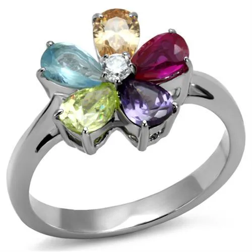 TK2867 - High polished (no plating) Stainless Steel Ring with AAA Grade CZ in Multi Color - Grocery