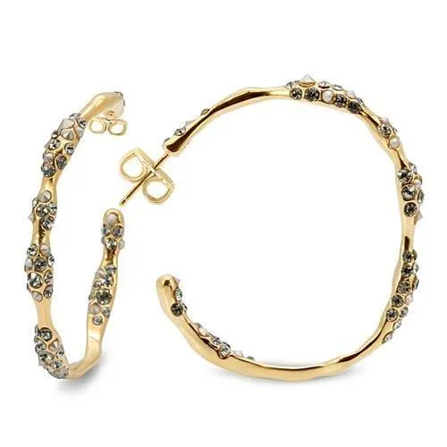 LO1855 - Gold Brass Earrings with Top Grade Crystal in Black Diamond - Grocery