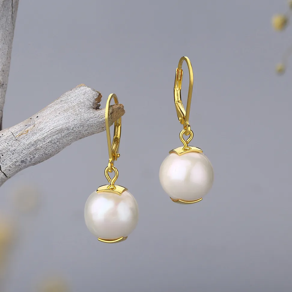 S925 Silver Pearl Earrings Temperament Light Luxury Gold-plated Retro Pearl Inlaid Ear Buckle - Grocery