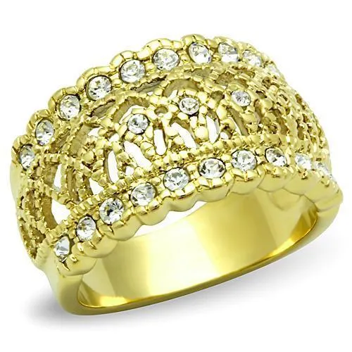 TK1393 - IP Gold(Ion Plating) Stainless Steel Ring with Top Grade Crystal in Clear - Grocery