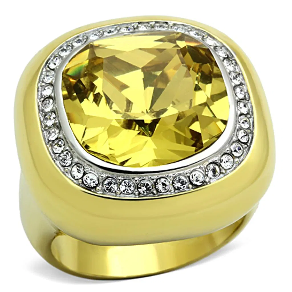 TK1285 - Two-Tone IP Gold (Ion Plating) Stainless Steel Ring with Synthetic Synthetic Glass in Topaz - Grocery