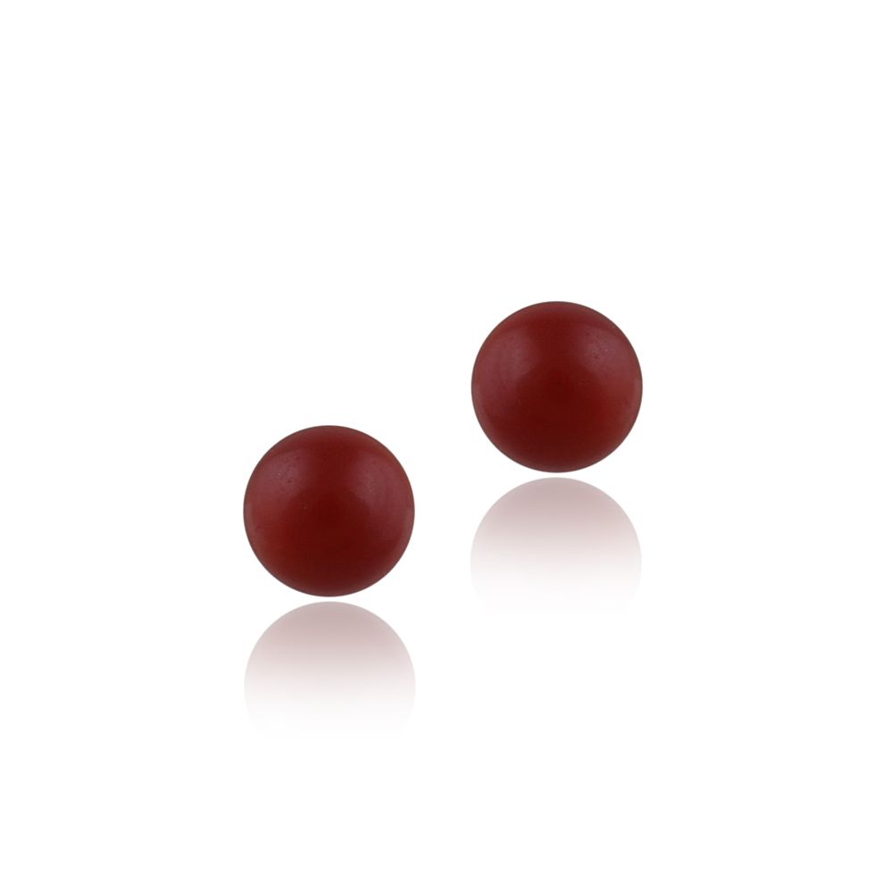 Sterling Silver Red Coral Bead Stud Earrings, 4mm - Grocery
