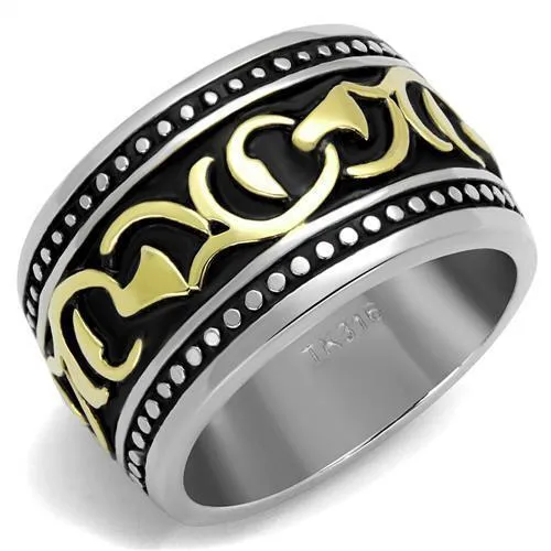 TK2234 - Two-Tone IP Gold (Ion Plating) Stainless Steel Ring with Epoxy in Jet - Grocery