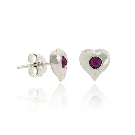 Sterling Silver Purple Rhinestone Heart Stud Children's Earrings - Grocery