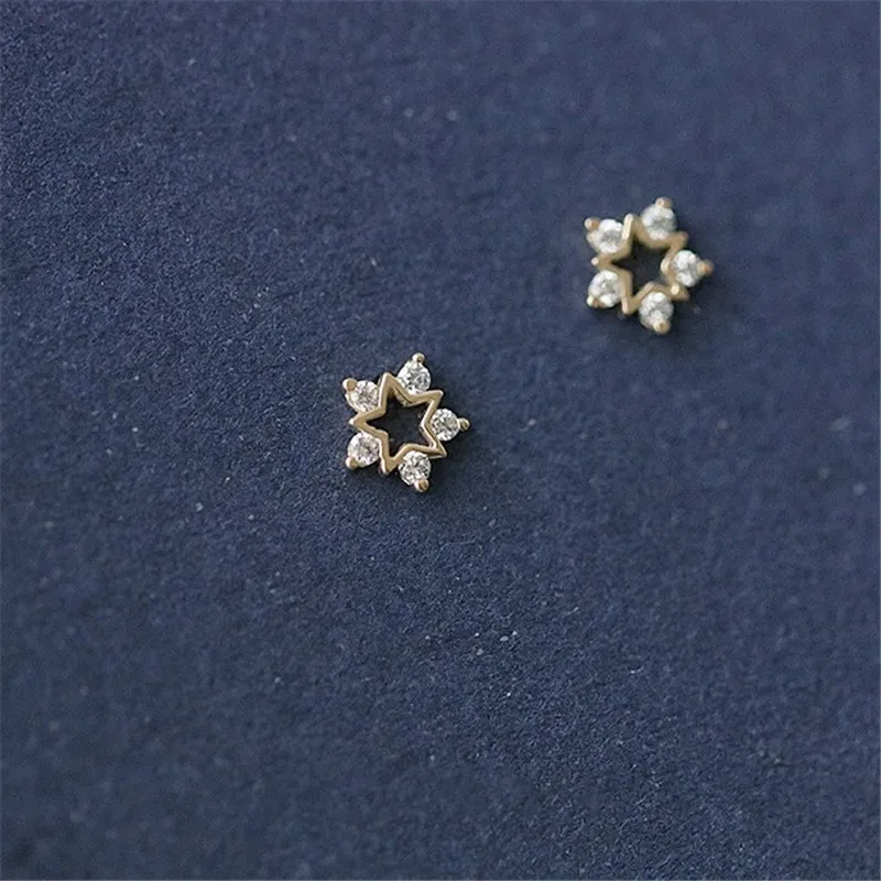 Sterling Silver Plated 14k Gold Inlaid With Zirconium Diamond Mini Snowflake Earrings - Grocery