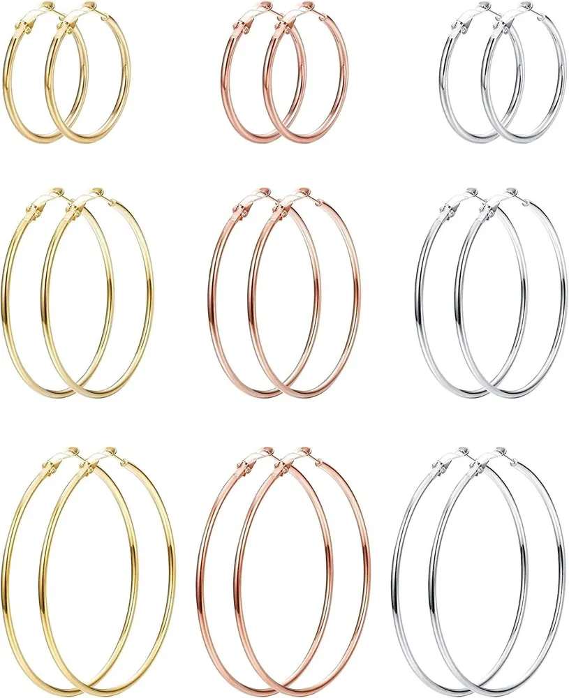 9 Pairs Stainless Gold Hoop Earrings For Women Big Large Hoops Gold Plated Earrings Chic Fashion 30mm-50mm - Grocery