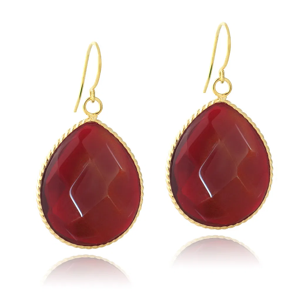 18K Gold Plated Carnelian Glass Fashion Teardrop Earrings - Grocery