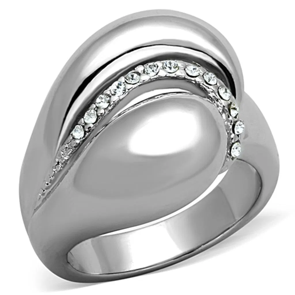 3W586 - Rhodium Brass Ring with Top Grade Crystal in Clear - Grocery