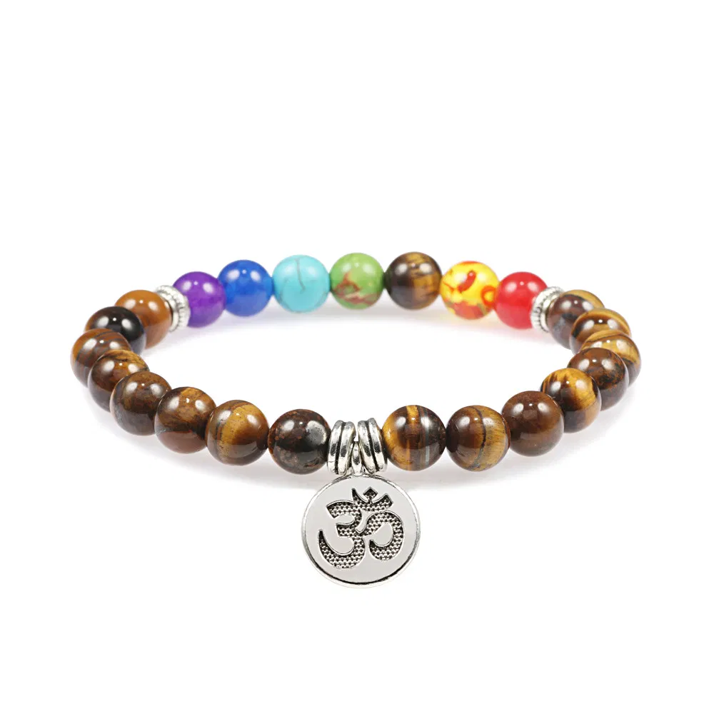 Colorful Beads Weathered Granite Crystal Bracelet Om Alloy Pendant Yoga Bracelet Wrist Ring - Grocery