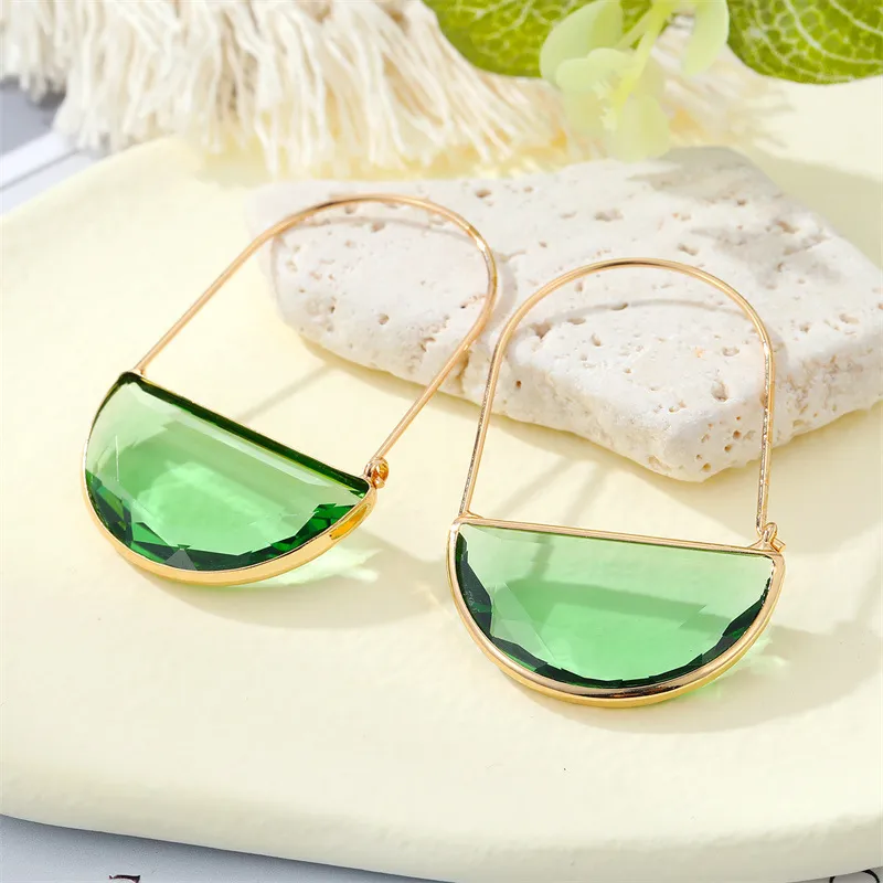 Semi-circular Transparent Crystal Glass Earrings Personalized Geometry - Grocery