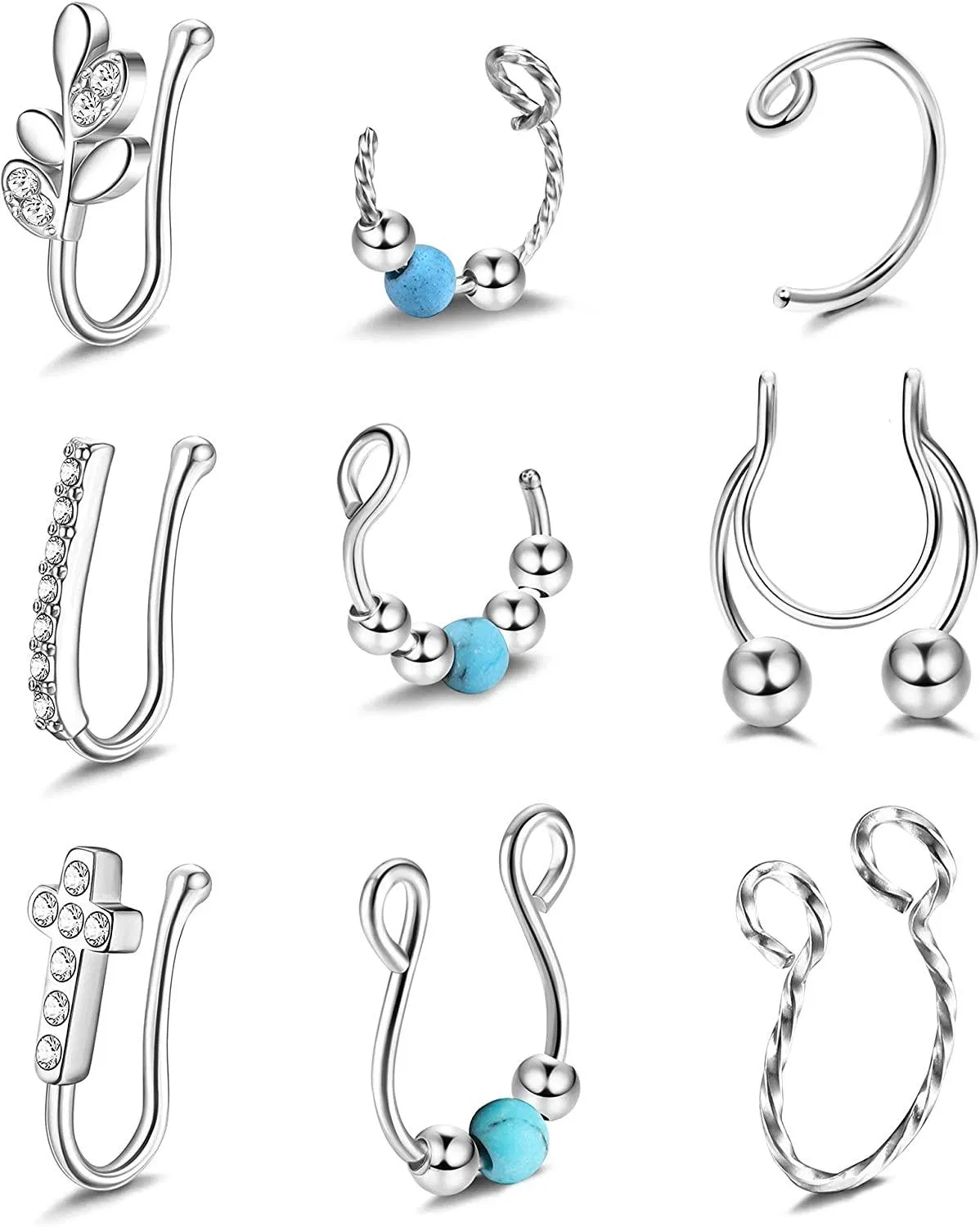 Fake Septum Fake Nose Rings Hoop Stainless Faux Nose Septum Ring Non Piercing Clip On Nose Hoop Rings Body Piercing Jewelry - Grocery