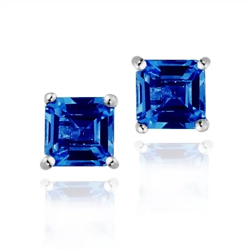 Sterling Silver 1.6ct Created Sapphire Square Stud Earrings, 5mm - Grocery