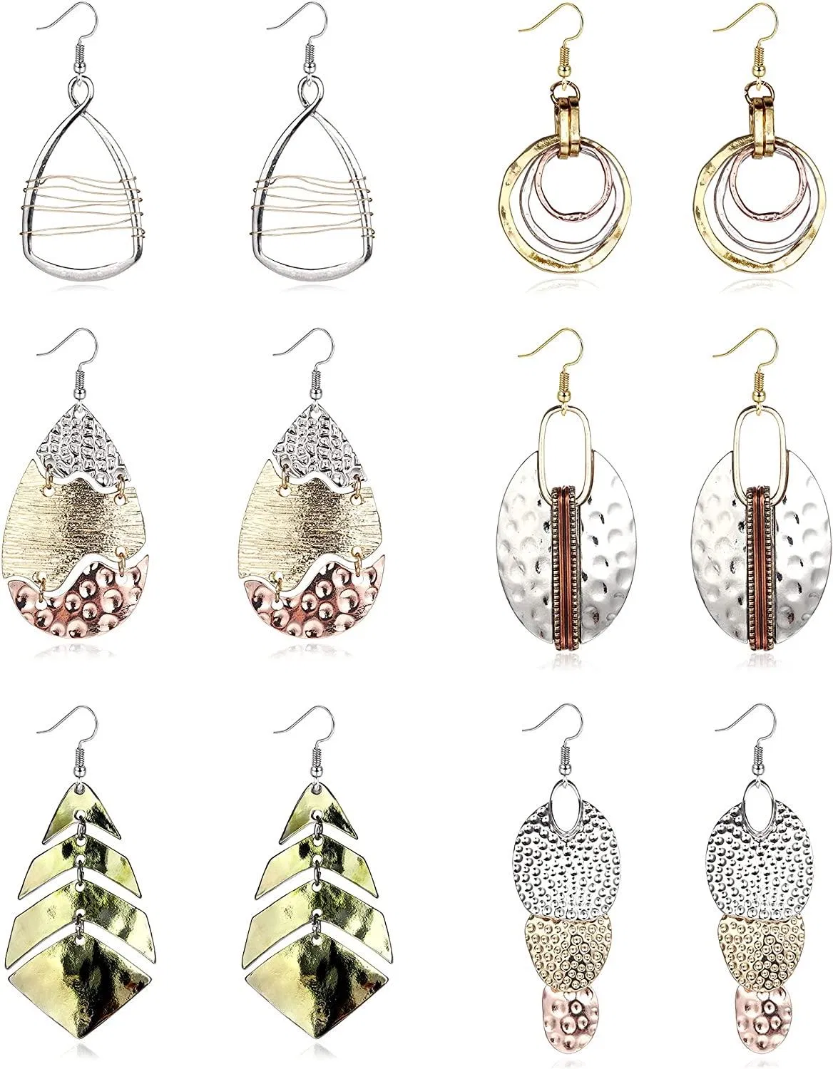 6 Pairs Bohemian Metal Earrings Set For Women Stainless Handmade Statement Drop dangle Earrings 2021 graduation gifts for her - Grocery