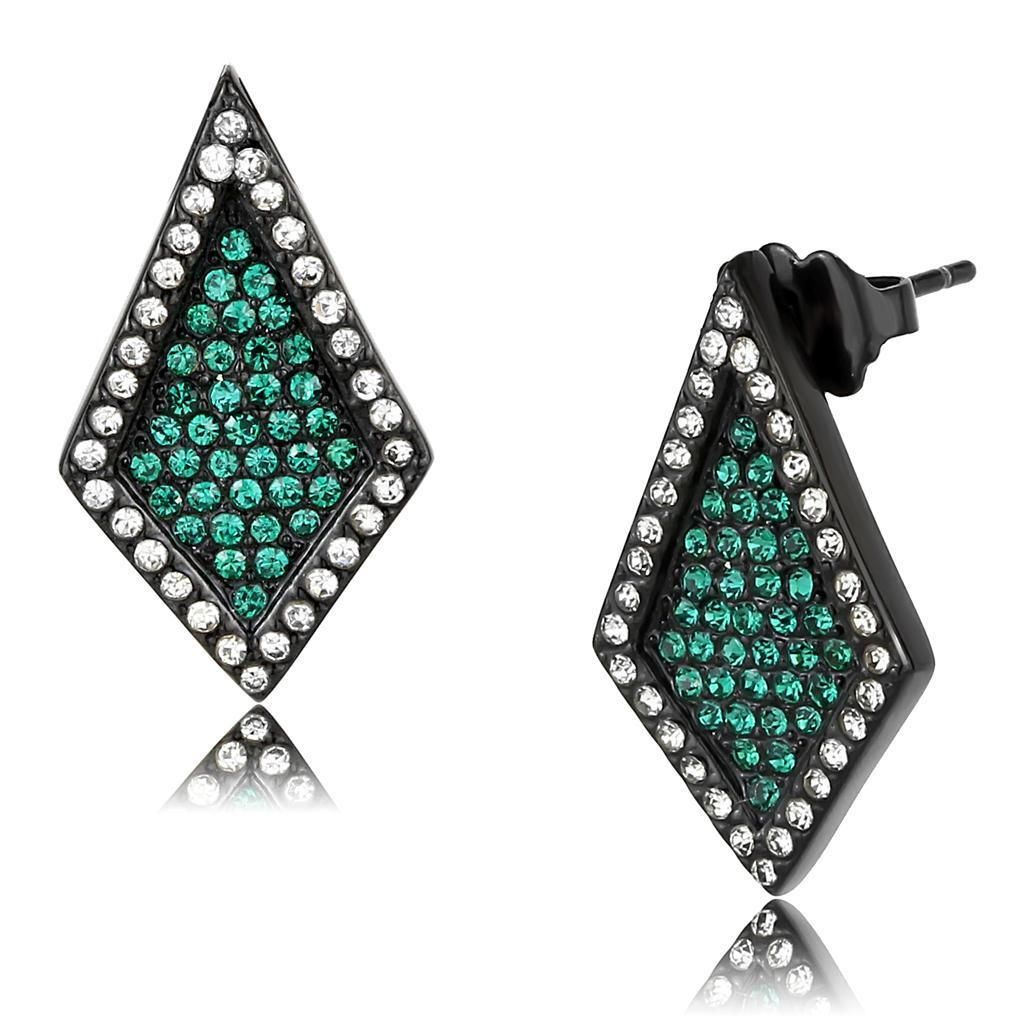 TK3486 - IP Black(Ion Plating) Stainless Steel Earrings with Top Grade Crystal in Emerald - Grocery