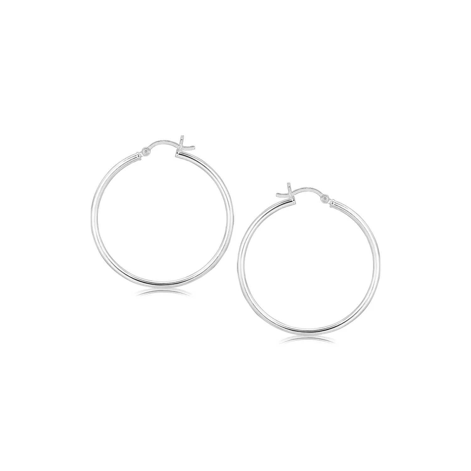 Sterling Silver Rhodium Plated Thin and Polished Hoop Style Earrings (2x35mm) - Grocery