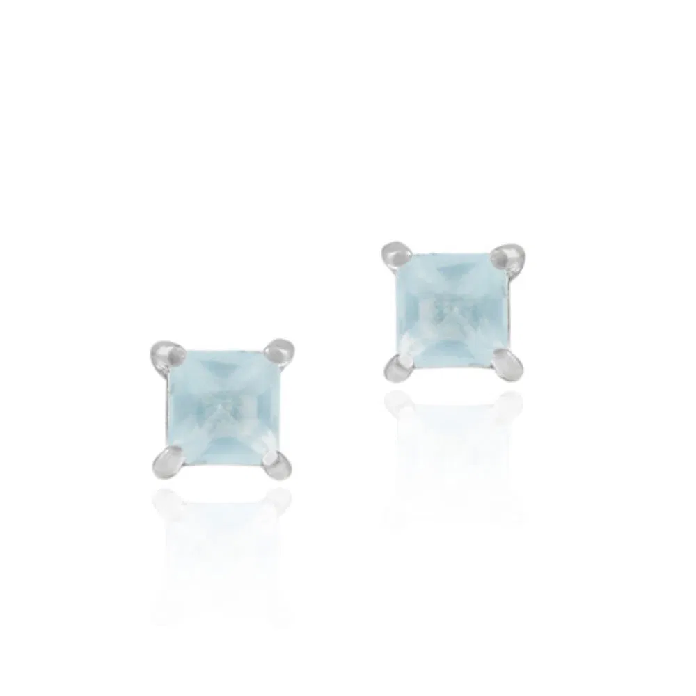 Sterling Silver Aqua CZ Square Stud Earrings - Grocery