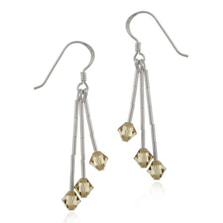 Sterling Silver Light Brown Swarovski Elements Dangle Earrings - Grocery