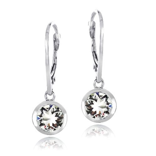 Sterling Silver Clear Round Leverback Earrings Made with Swarovski Elements - Grocery