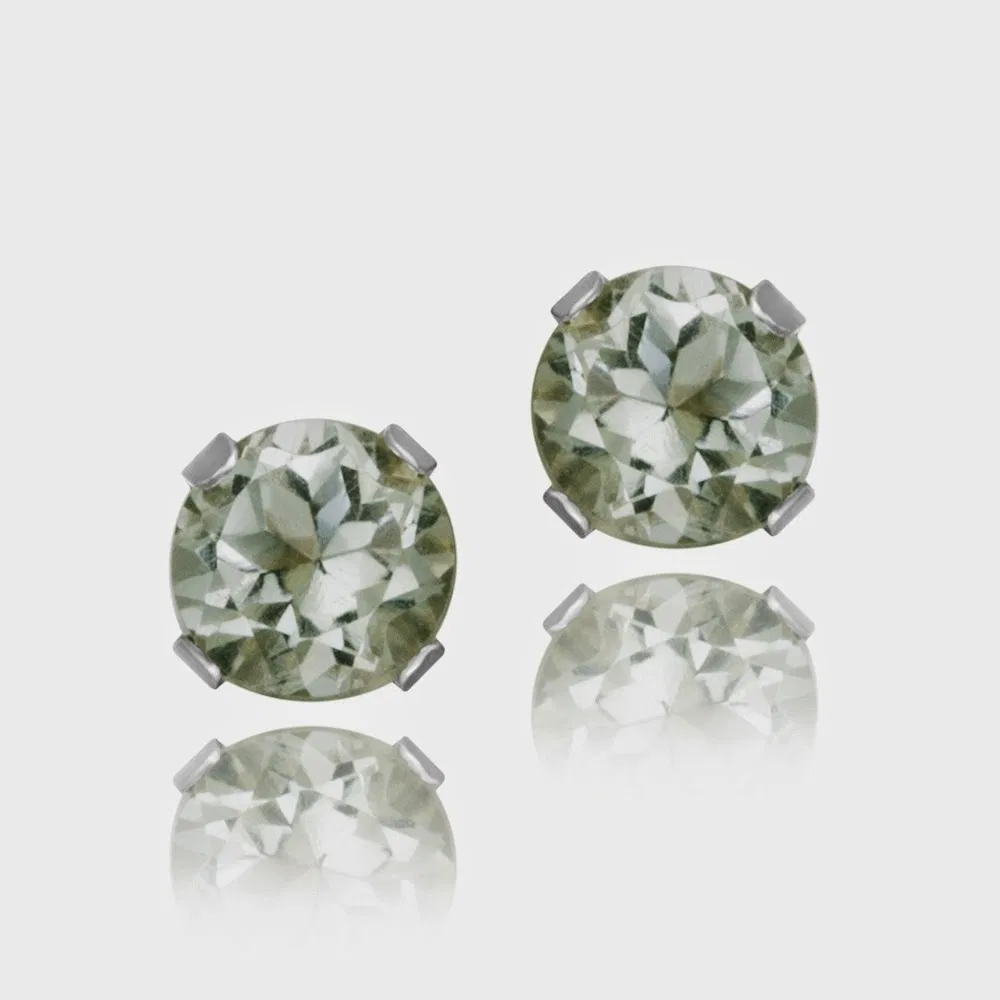 14K White Gold 1/2ct Green Amethyst Stud Earrings, 4mm - Grocery