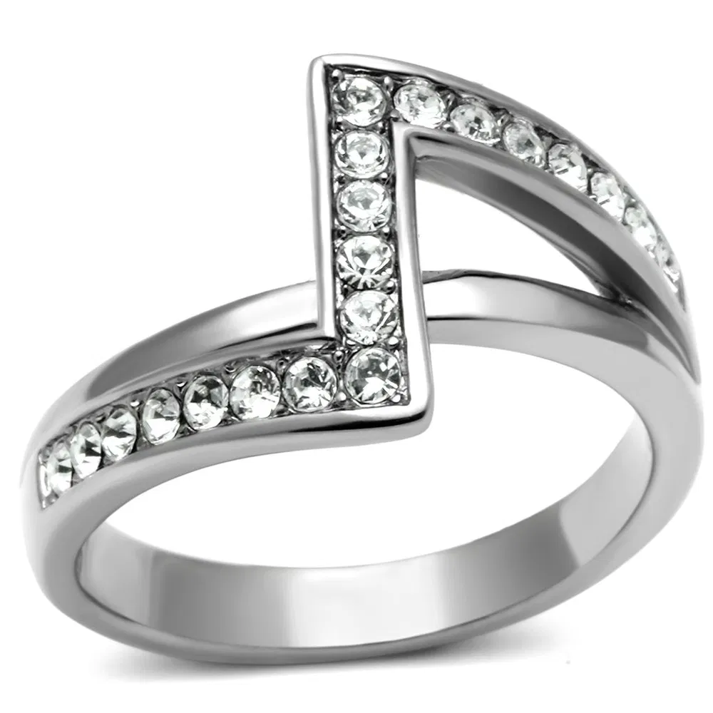 TK624 - High polished (no plating) Stainless Steel Ring with Top Grade Crystal in Clear - Grocery