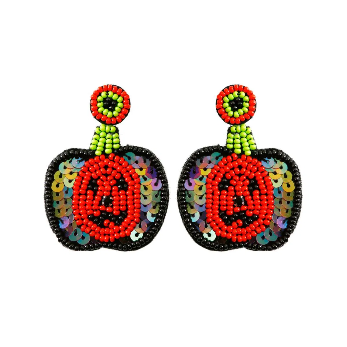 Personalized Handmade Halloween Exaggerated Earrings Sequins Rice Beads Ghost Head Pumpkin Earrings - Grocery