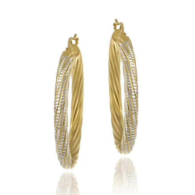 18K Gold over Sterling Silver Two-Tone 30mm Diamond Cut Hoop Earrings - Grocery