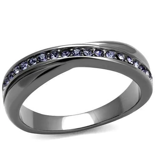 TK2750 - IP Light Black (IP Gun) Stainless Steel Ring with Top Grade Crystal in Tanzanite - Grocery