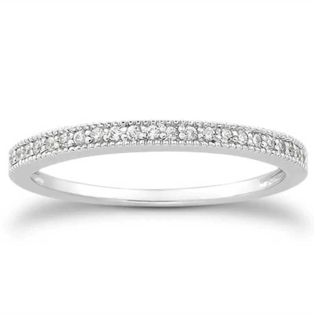 14k White Gold Diamond Micro Pave Diamond Milgrain Wedding Ring Band - Grocery