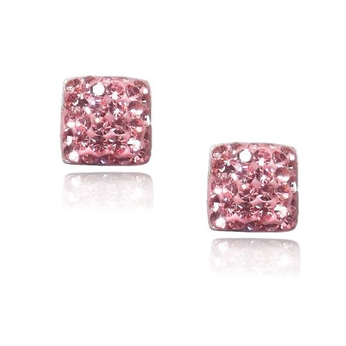 Sterling Silver Pink Fireball Square Stud Earrings - Grocery