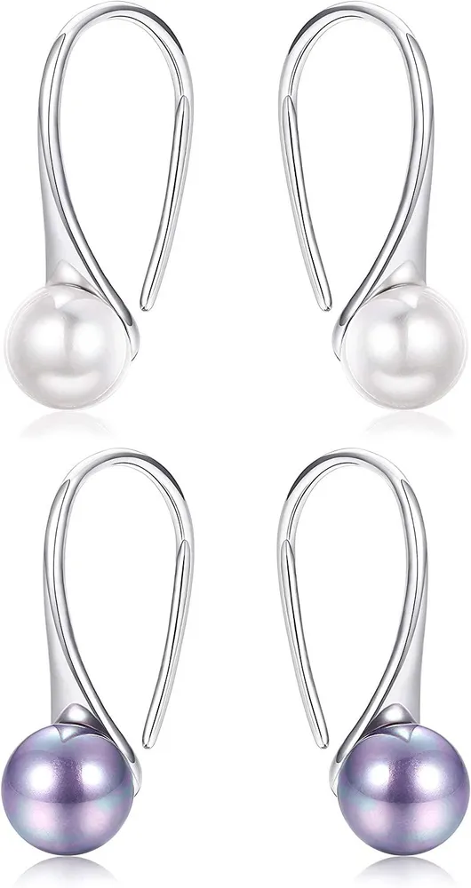 2 Pairs 925 Sterling Silver Freshwater Pearl Earrings Fine For Women 8.5mm Nature Pearl Dangle Drop Earring Hooks Piercing - Grocery