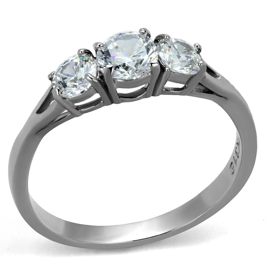 TK2260 - High polished (no plating) Stainless Steel Ring with AAA Grade CZ in Clear - Grocery