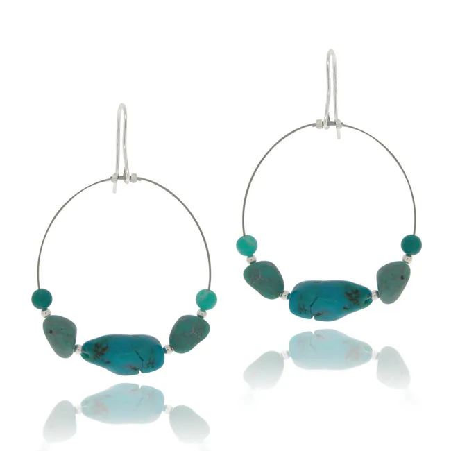 Sterling Silver Created Turquoise Nuggets Dangle Wire Earrings - Grocery