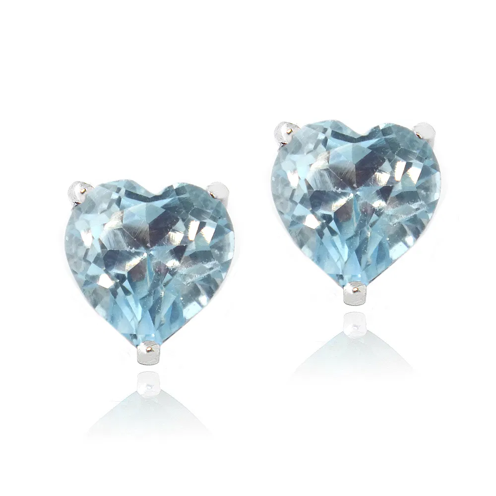 Sterling Silver 2.8ct Blue Topaz Heart Stud Earrings, 7mm - Grocery