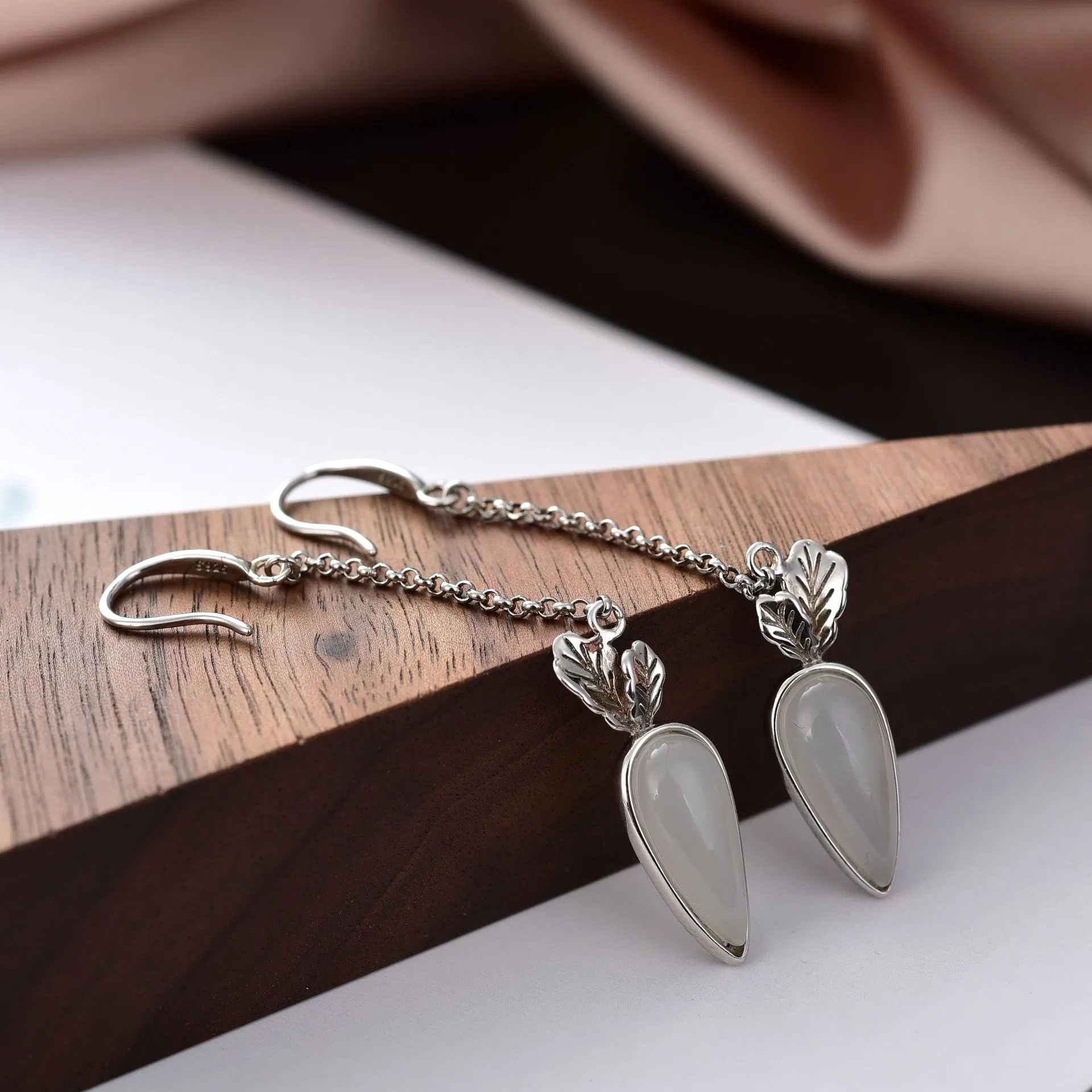 S925 Sterling Silver Natural Hetian White Jade Earrings Radish Cute Jewelry Earrings - Grocery