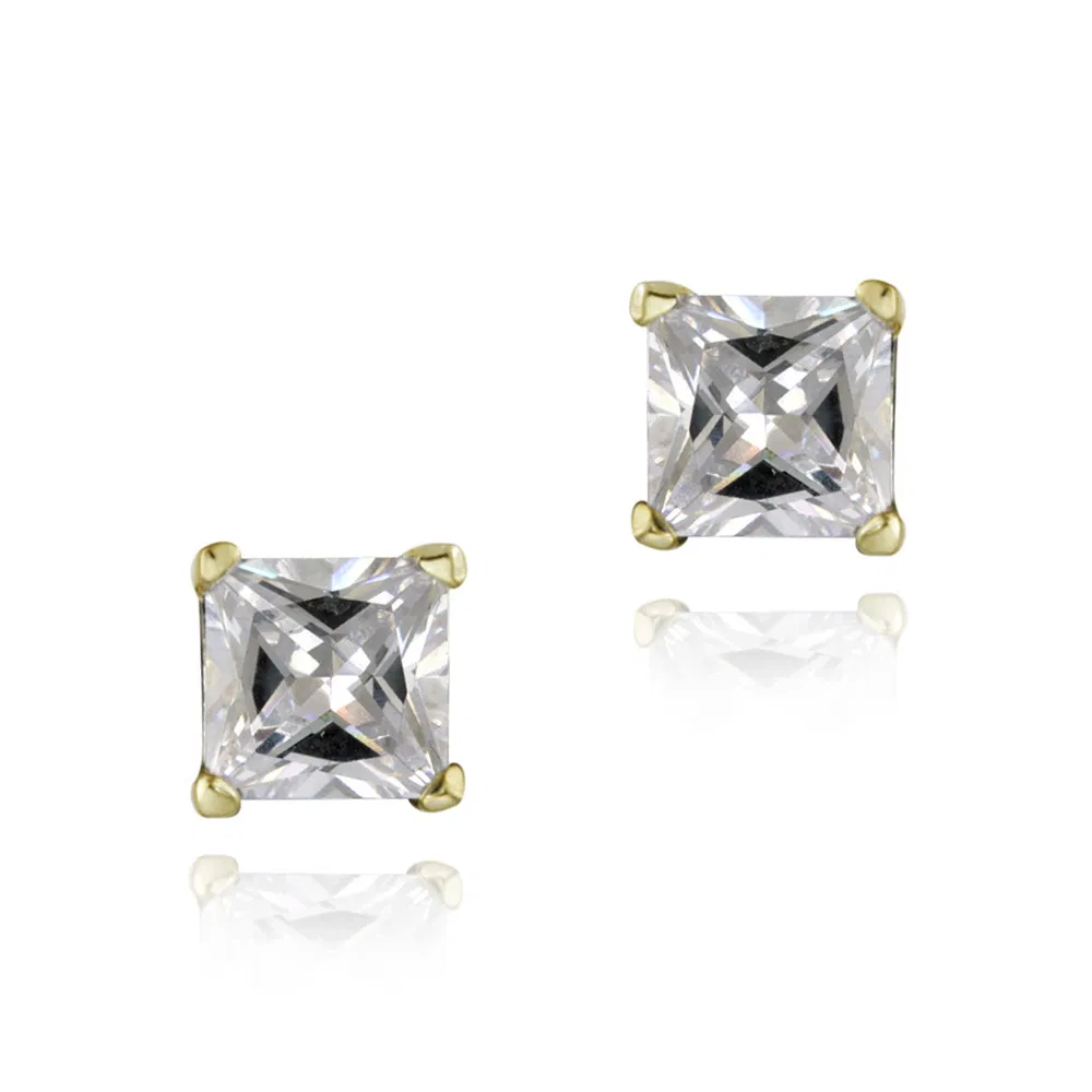 18K Gold Plated CZ Square Stud Earrings, 4mm - Grocery