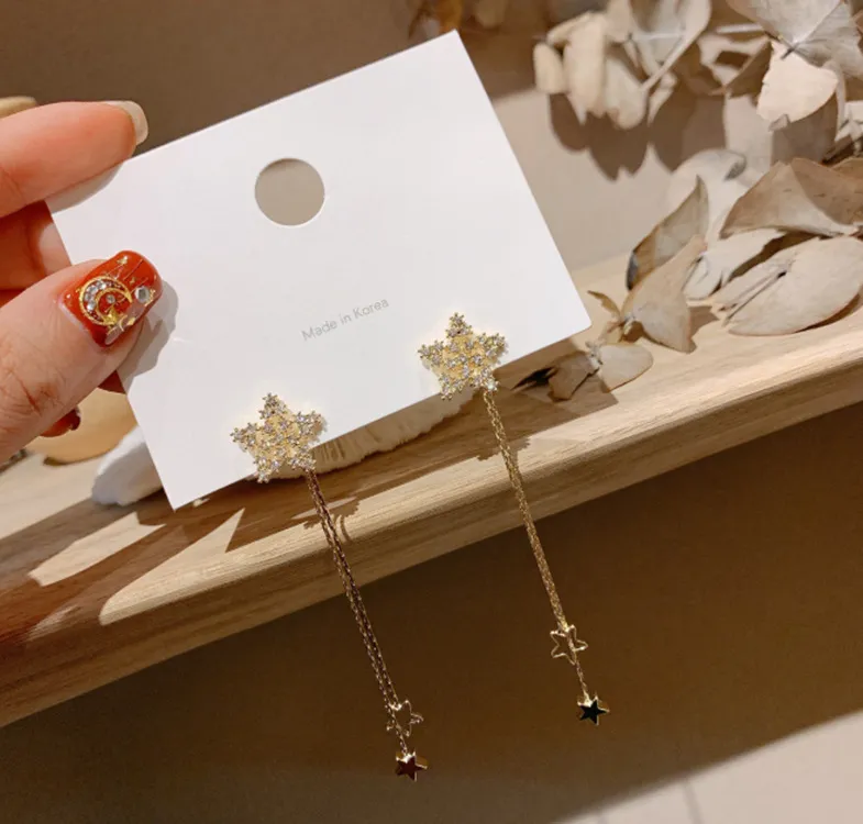 Five-point Star Net Red Long Tassel Earrings - Grocery