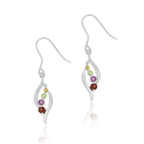 Sterling Silver Multi Color Gemstone & Diamond Journey Dangle Earrings - Grocery