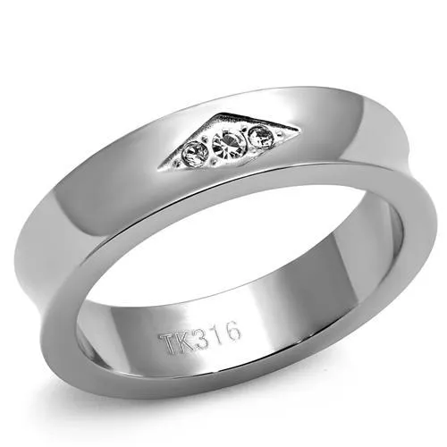 TK2562 - High polished (no plating) Stainless Steel Ring with Top Grade Crystal in Clear - Grocery