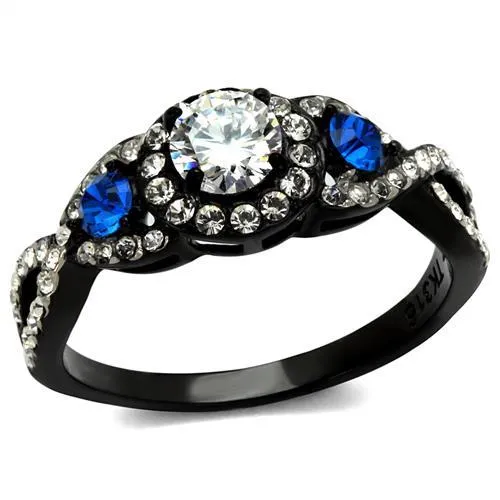 TK2286 - Two-Tone IP Black (Ion Plating) Stainless Steel Ring with AAA Grade CZ in Clear - Grocery