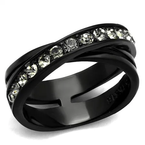 TK2281 - IP Black(Ion Plating) Stainless Steel Ring with Top Grade Crystal in Black Diamond - Grocery