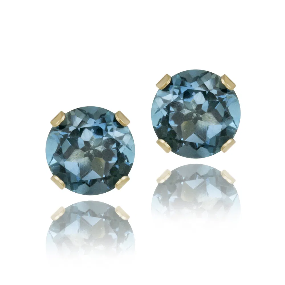 14K Yellow Gold 2.1ct London Blue Topaz Stud Earrings, 6mm - Grocery