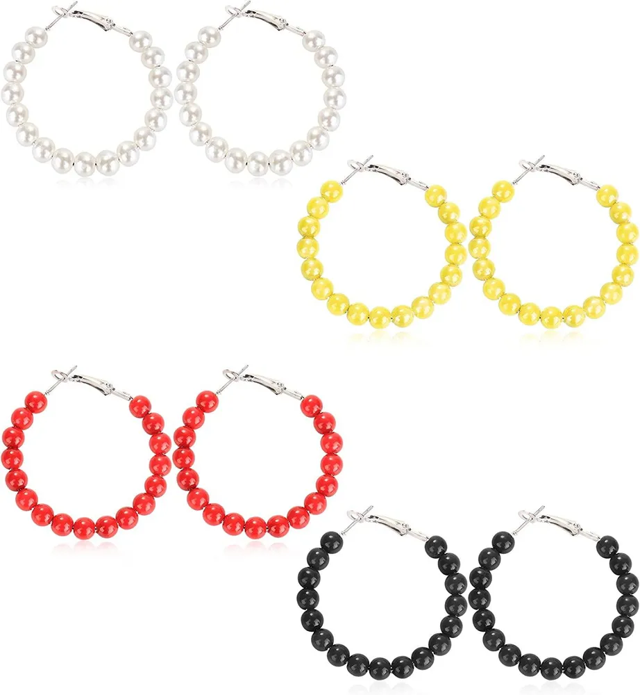 Faux Pearl Hoop Earrings for Women Fashion Dangle Hypoallergenic Earrings Drop Dangle Earrings Gifts for Women - Grocery