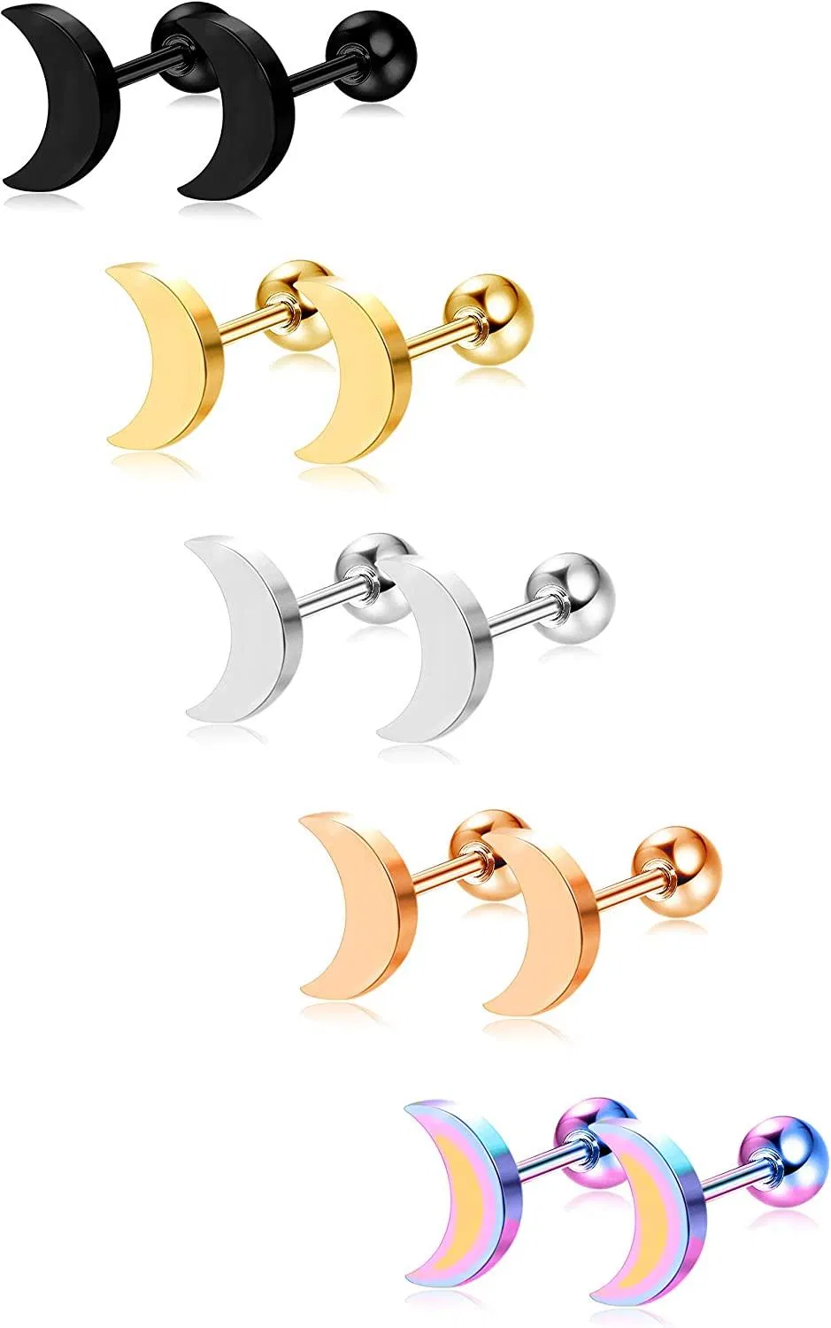 6 Pairs Stainless Steel Heart Stud Earrings Barbell Piercing Studs for Women Men - Grocery